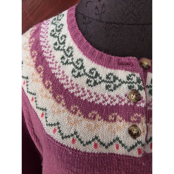 Blair Womens Nordic Knit Cardigan Sweater M Purple Wool Blend - Picture 2 of 8